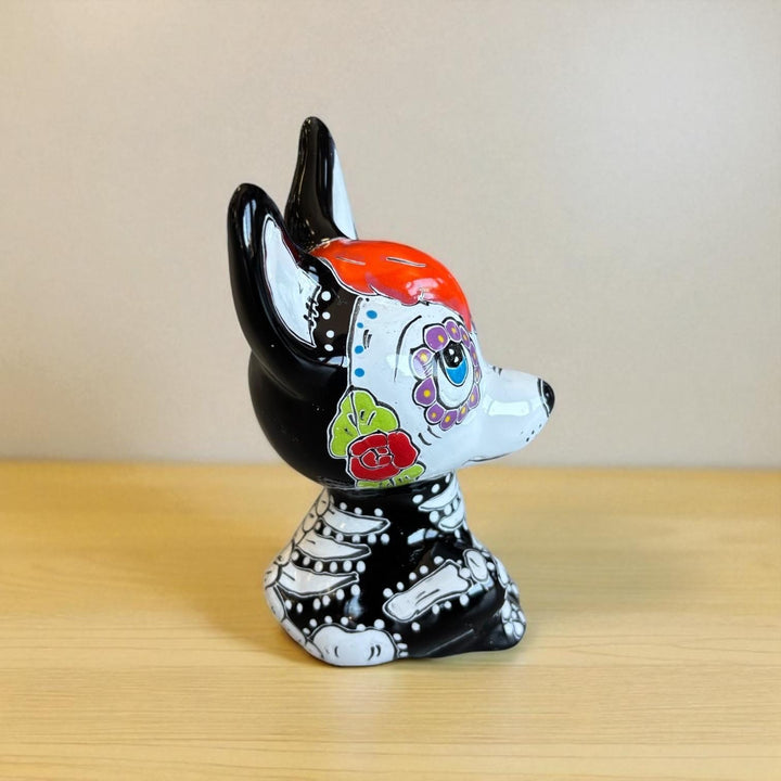 Cute Day of the Dead Hand Painted Talavera Floral Skeleton Xoloitzcuintli “Xolo” Mexican Dog Figure (Varying Design)