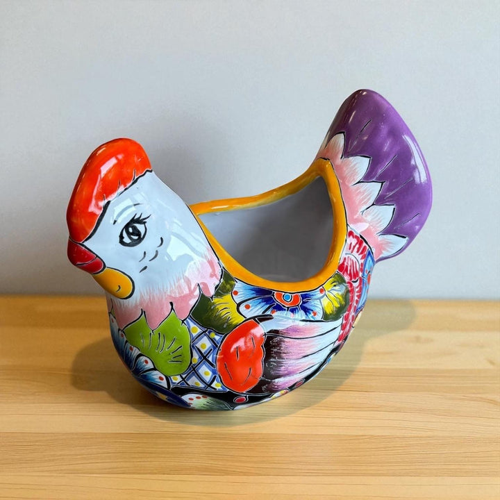 Beautiful Hand Painted Mexican Talavera Chicken Hen Planter Pot (Varying Design)