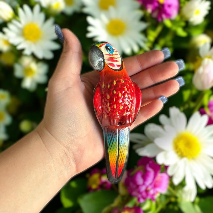 Hand Painted Mini Vibrant Mexican Tropical Bird w/ Metal Frame Hanging Decor – Assorted Designs