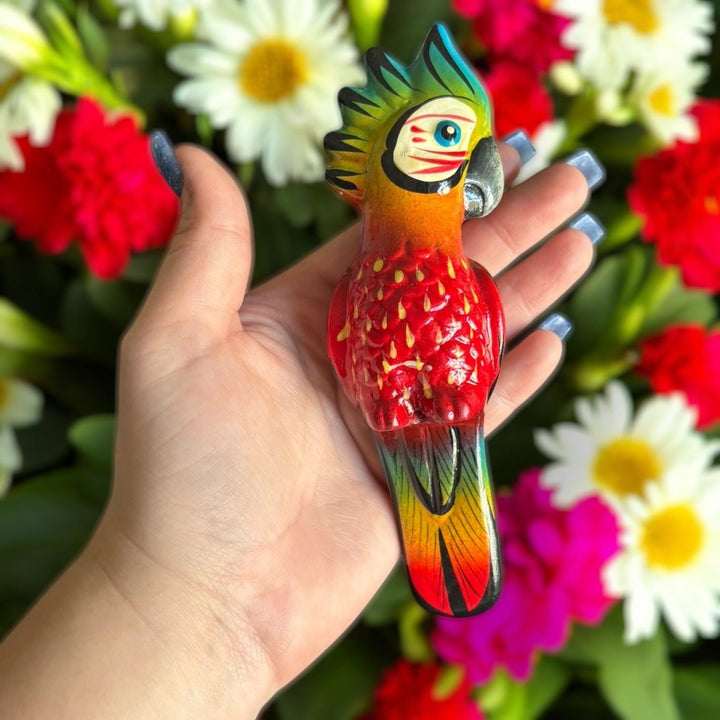 Hand Painted Mini Vibrant Mexican Tropical Bird w/ Metal Frame Hanging Decor – Assorted Designs