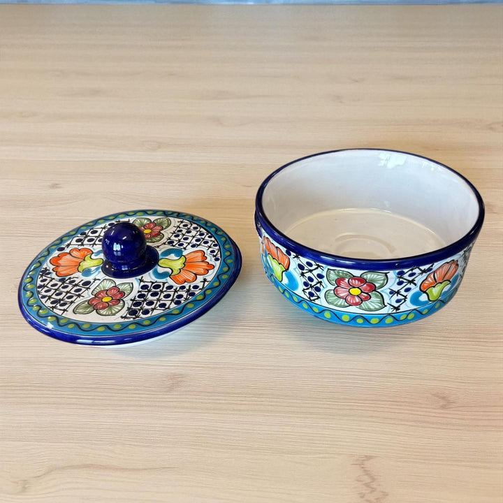 Hand Painted Dark Blue Floral Talavera Tortilla Warmer “Tortillero”