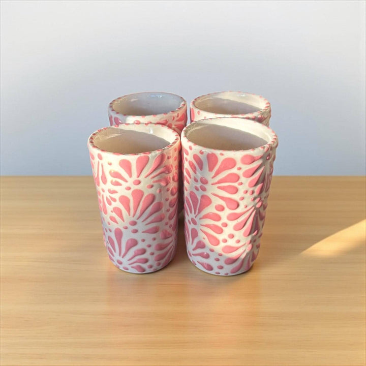 Hand Painted Talavera Ivory and Pink Cielito Lindo Shot Glass “Tequilero” – Assorted Quantities