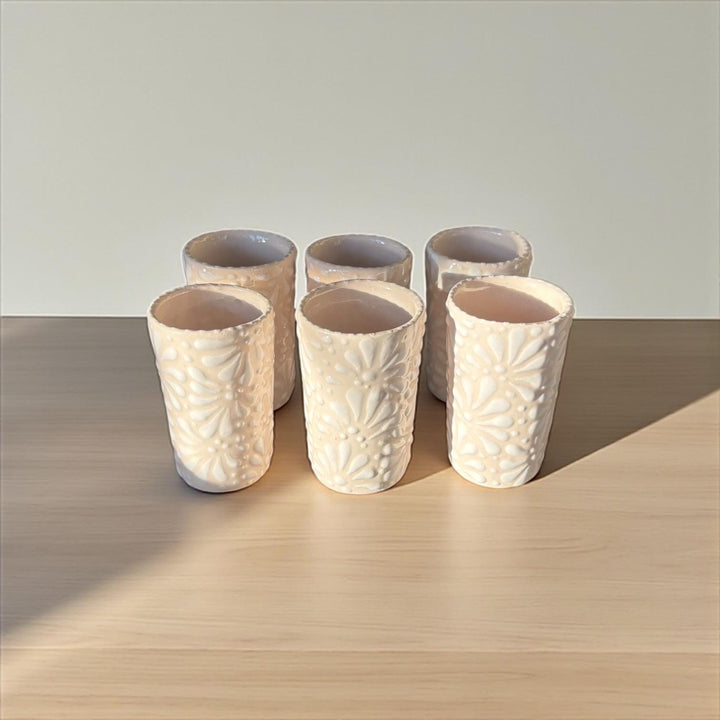 Hand Painted Talavera Ivory and White Cielito Lindo Shot Glass “Tequilero” – Assorted Quantities