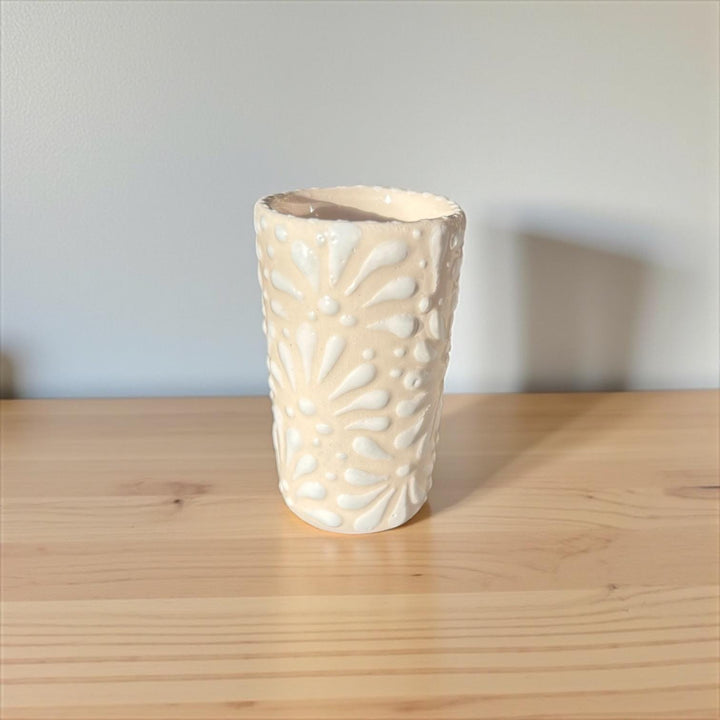 Hand Painted Talavera Ivory and White Cielito Lindo Shot Glass “Tequilero” – Assorted Quantities