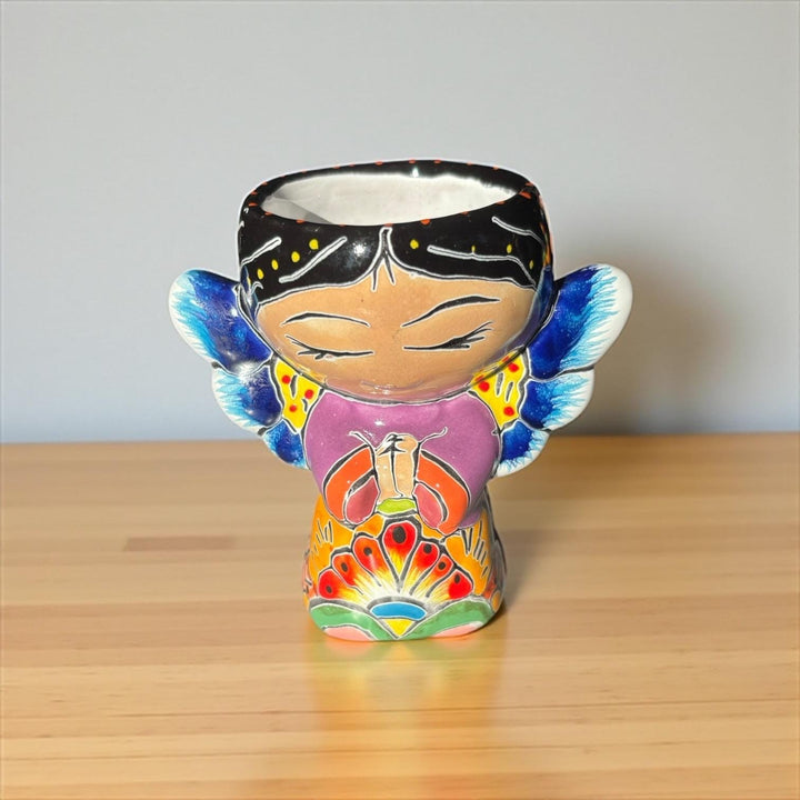 Cute Hand Painted Talavera Little Kneeling Praying Angel Mini Planter Pot (Varying Design)