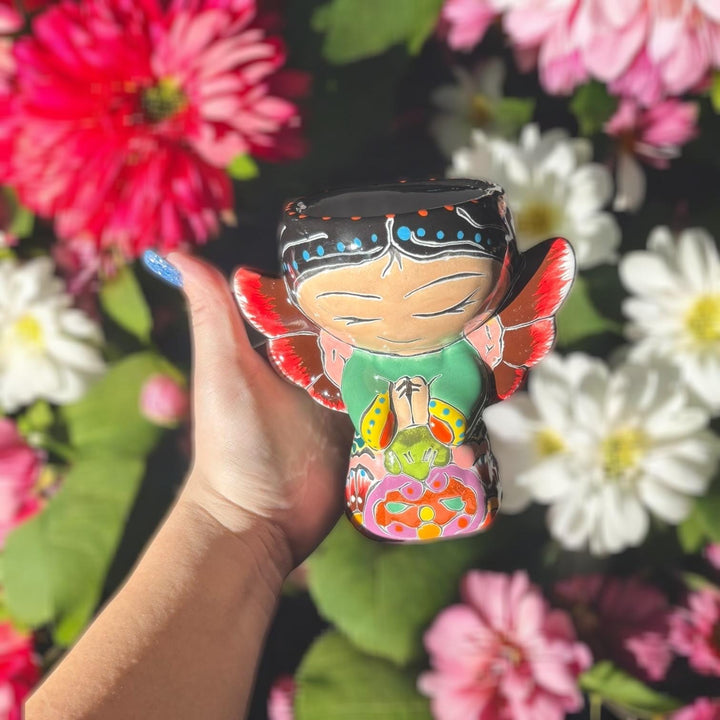 Cute Hand Painted Talavera Little Kneeling Praying Angel Mini Planter Pot (Varying Design)
