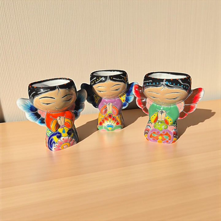 Cute Hand Painted Talavera Little Kneeling Praying Angel Mini Planter Pot (Varying Design)