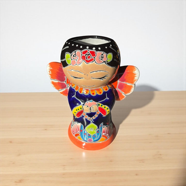 Cute Hand Painted Mexican Talavera Rosemary Praying Angel Mini Planter Pot – Assorted Designs