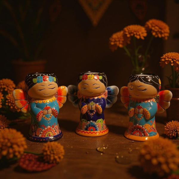 Cute Hand Painted Mexican Talavera Rosemary Praying Angel Mini Planter Pot – More Assorted Designs