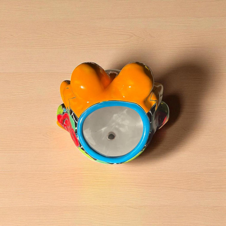 Cute Hand Painted Small Orange Rose Talavera Frog Planter Pot