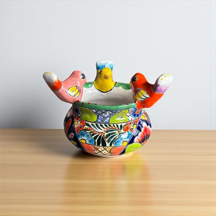 Beautiful Hand Painted 3 Bird Hangable Mexican Talavera Planter Pot