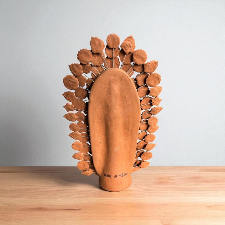 Handmade Small Natural Brown Clay Rustic Mexican Folkart Virgin Mary “Virgen de Guadalupe” (Virgencita de Barro)