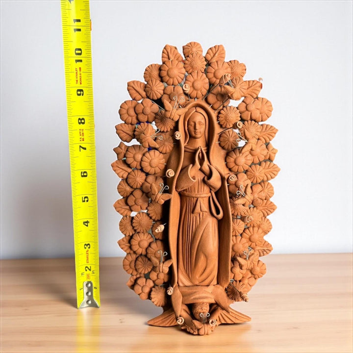 Handmade Small Natural Brown Clay Rustic Mexican Folkart Virgin Mary “Virgen de Guadalupe” (Virgencita de Barro)