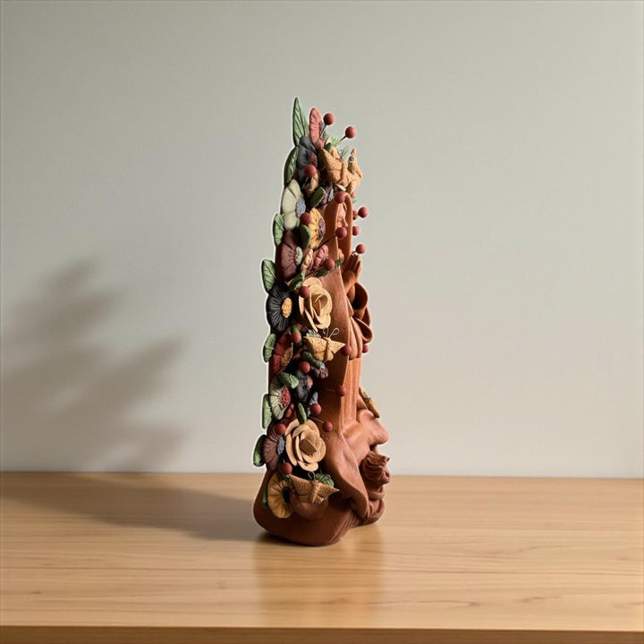 Handmade Small Brown Clay & MultiColor Rustic Mexican Folkart Virgin Mary “Virgen de Guadalupe” (Virgencita de Barro)