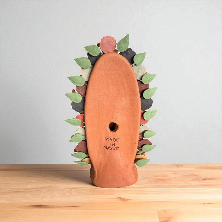 Handmade Small Brown Clay & MultiColor Rustic Mexican Folkart Virgin Mary “Virgen de Guadalupe” (Virgencita de Barro)