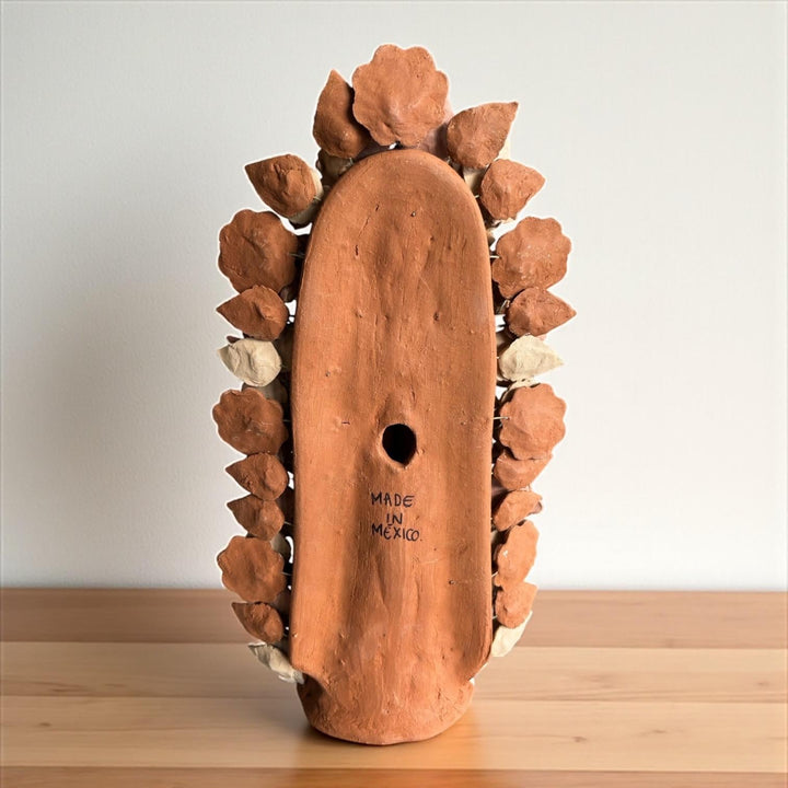 Handmade Medium Natural Brown Clay and Neutrals Rustic Mexican Folkart Virgin Mary “Virgen de Guadalupe” (Virgencita de Barro)