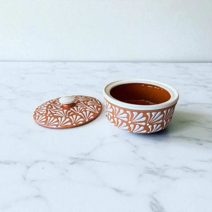 Hand Painted Clay Brown and White Rustic Tortilla Warmer “Tortillero” (Cielito Lindo Inspired)