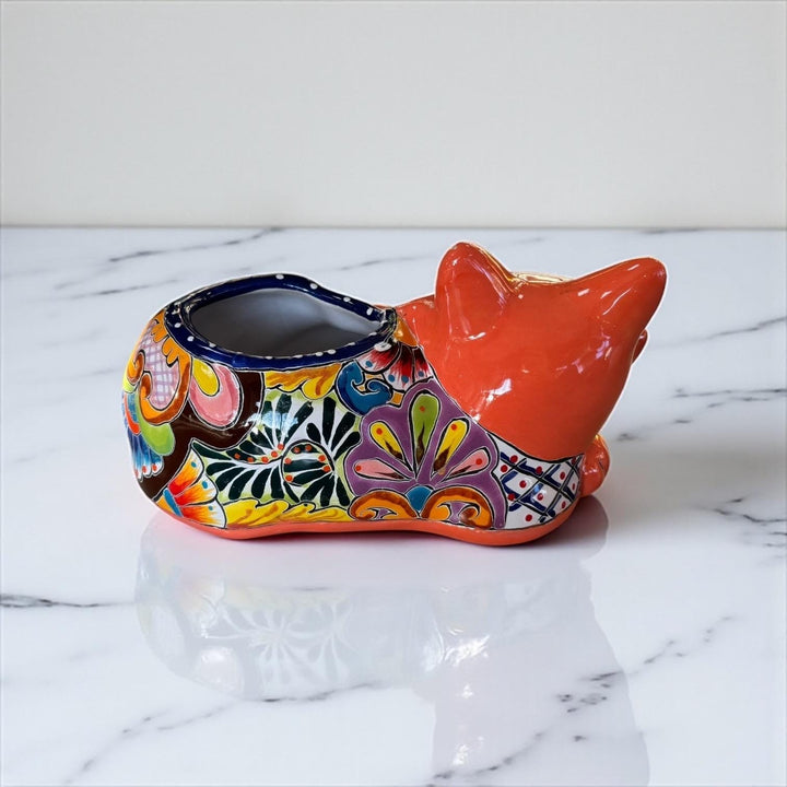 Cute Hand Painted Mexican Talavera Orange Fox Animal Planter Pot (Varying Design)