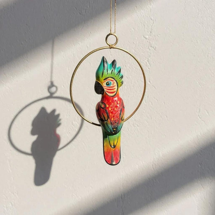 Hand Painted Mini Vibrant Mexican Tropical Bird w/ Metal Frame Hanging Decor – Assorted Designs