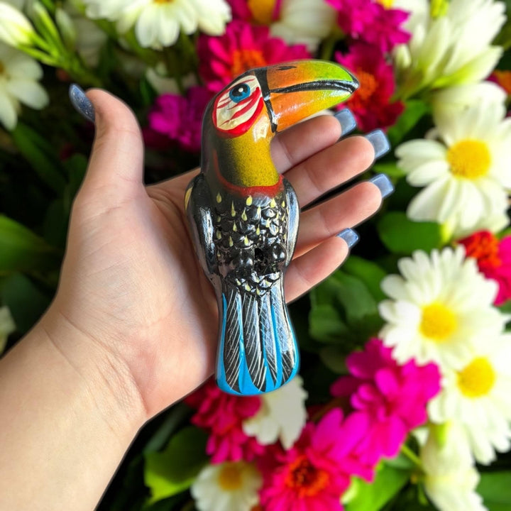 Hand Painted Mini Vibrant Mexican Tropical Bird w/ Metal Frame Hanging Decor – Assorted Designs