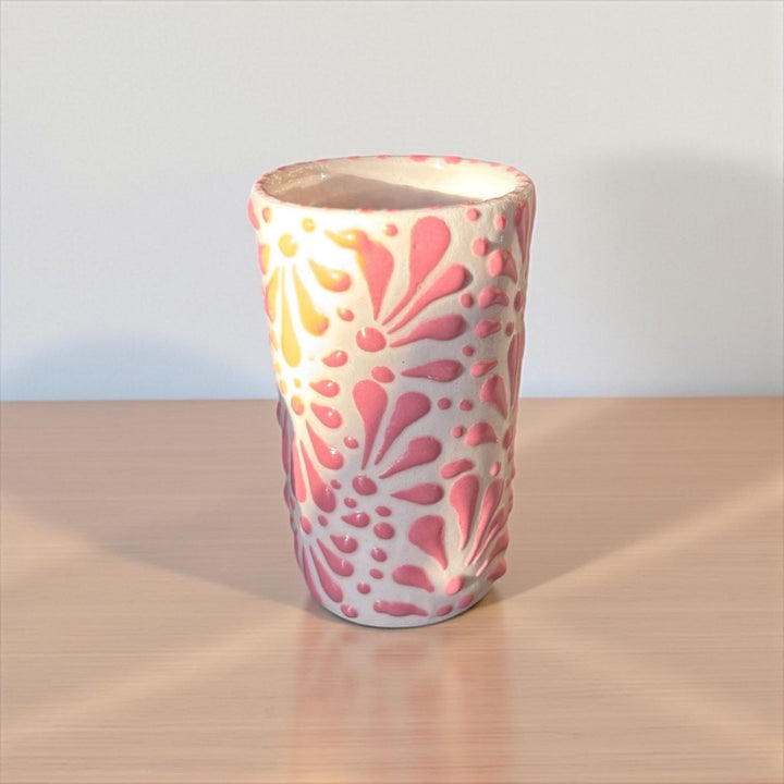 Hand Painted Talavera Ivory and Pink Cielito Lindo Shot Glass “Tequilero” – Assorted Quantities