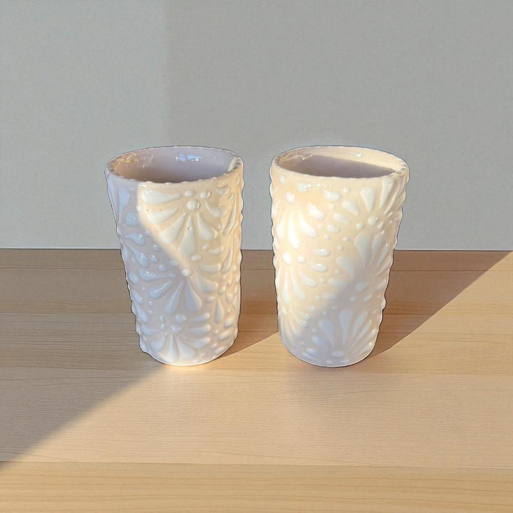 Hand Painted Talavera Ivory and White Cielito Lindo Shot Glass “Tequilero” – Assorted Quantities