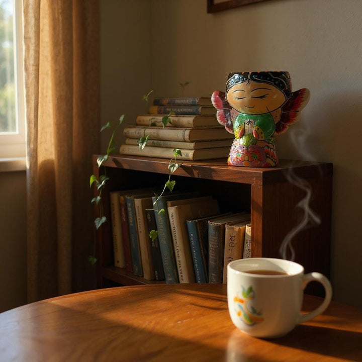 Cute Hand Painted Talavera Little Kneeling Praying Angel Mini Planter Pot (Varying Design)