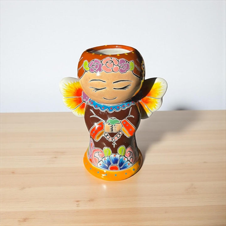 Cute Hand Painted Mexican Talavera Rosemary Praying Angel Mini Planter Pot – Assorted Designs