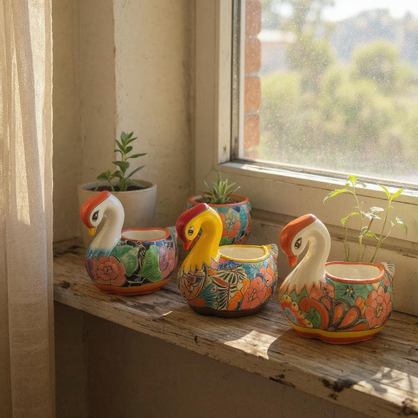 Hand Painted Talavera Small Swan Planter Pot – Assorted Designs