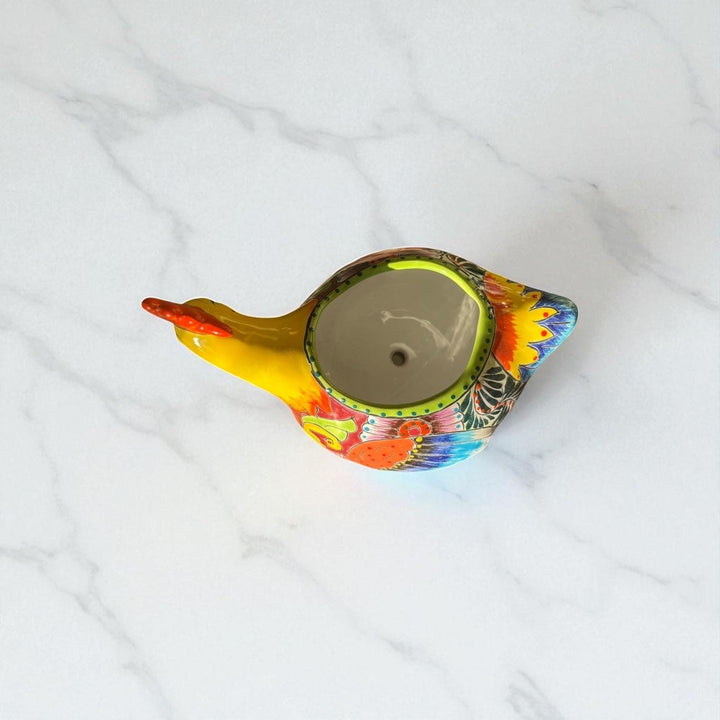 Beautiful Hand Painted Mexican Talavera Sleeping Yellow Chicken Hen Planter Pot