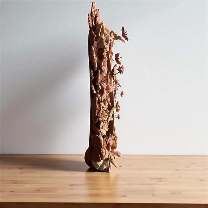 Handmade Medium Natural Brown Clay and Neutrals Rustic Mexican Folkart Virgin Mary “Virgen de Guadalupe” (Virgencita de Barro)