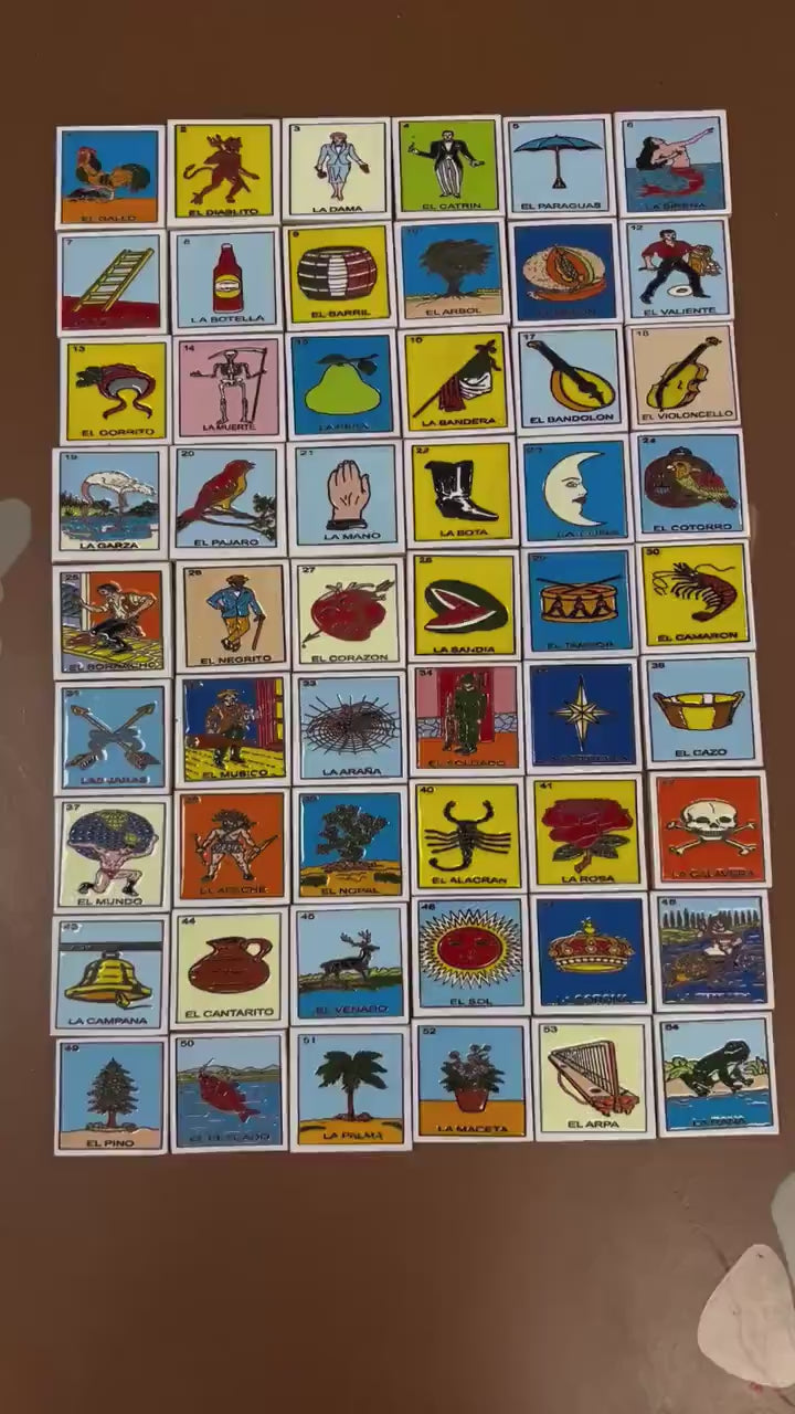 Set of 6 Small Loteria Hand Painted Tiles