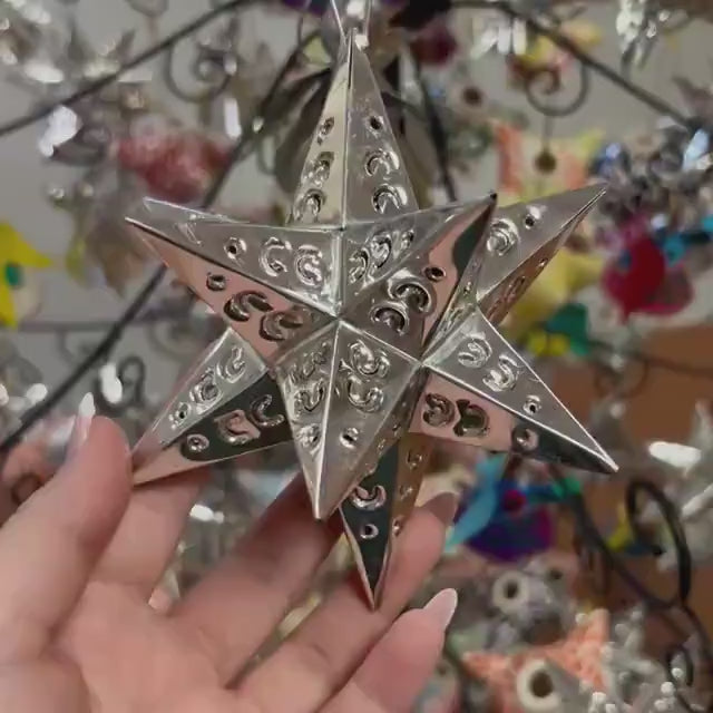 Hand Crafted Star Christmas Tree Holiday Ornament, Authentic Ceramic Hand Crafted Mexican Art