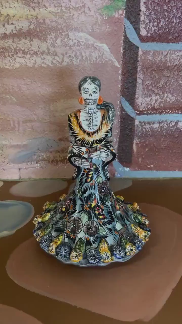 Hand Painted Rebozo Catrina Day of the Dead Sculpture - Authentic Unique Ceramic Hand Crafted Talavera