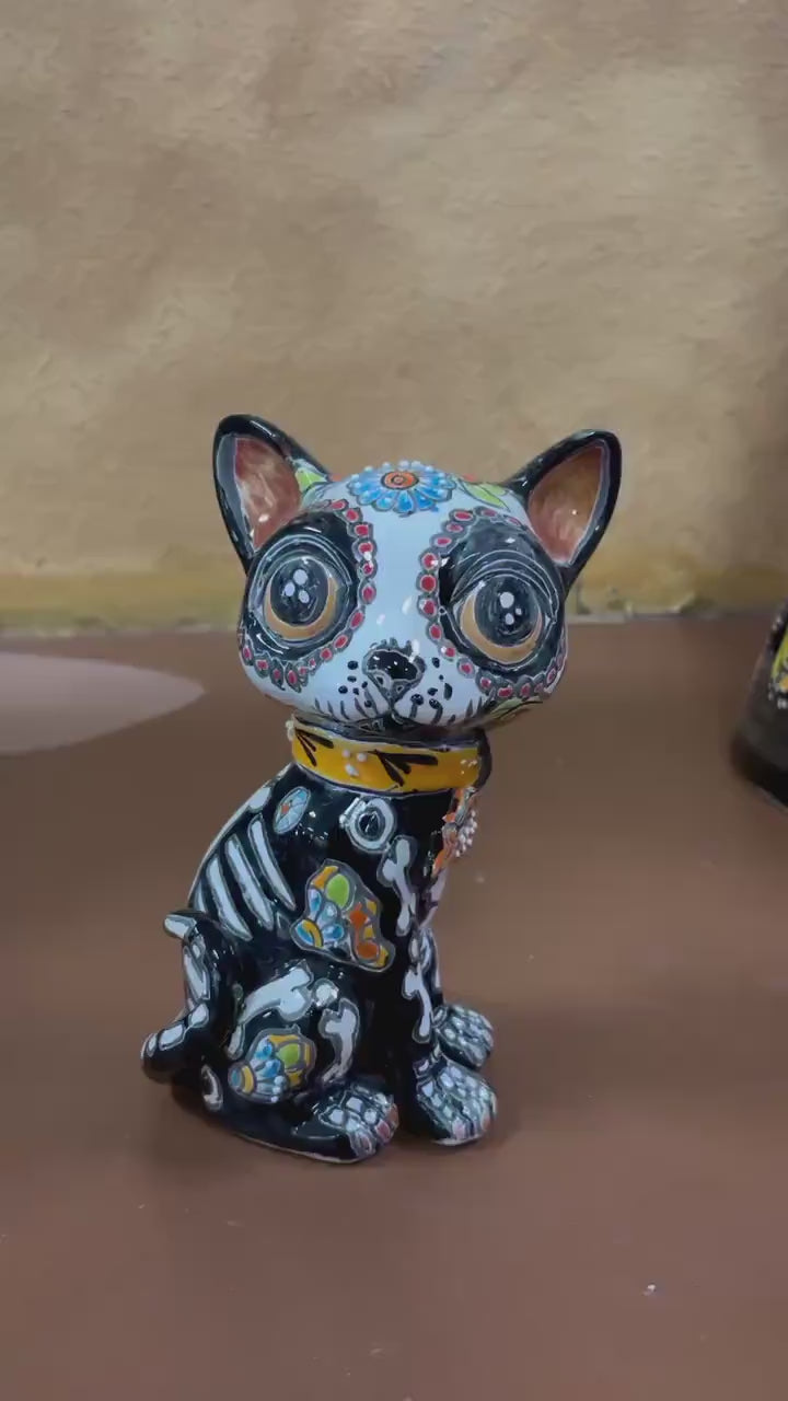 Hand Painted Silly Cat Sculpture, Authentic Ceramic Hand Crafted Mexican Talavera