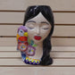 Hand Painted Woman Planter Pot Tall Bust Sculpture, Authentic Ceramic Hand Crafted Mexican Talavera