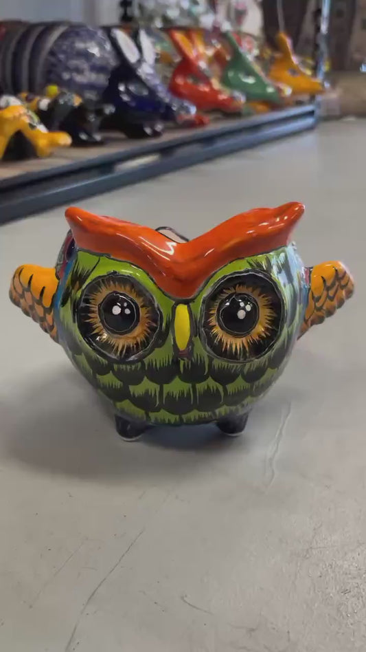 Unique Hand Painted Owl Figure Planter Pot - Authentic Ceramic Hand Crafted Mexican Talavera