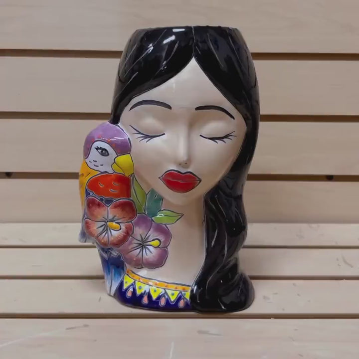 Hand Painted Woman Planter Pot Tall Bust Sculpture