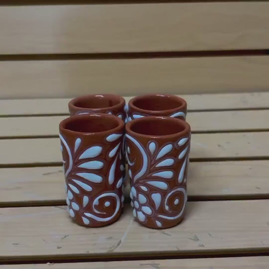 Clay Beige and White Hand Painted Shot Glass - Authentic Ceramic Hand Crafted Mexican Talavera