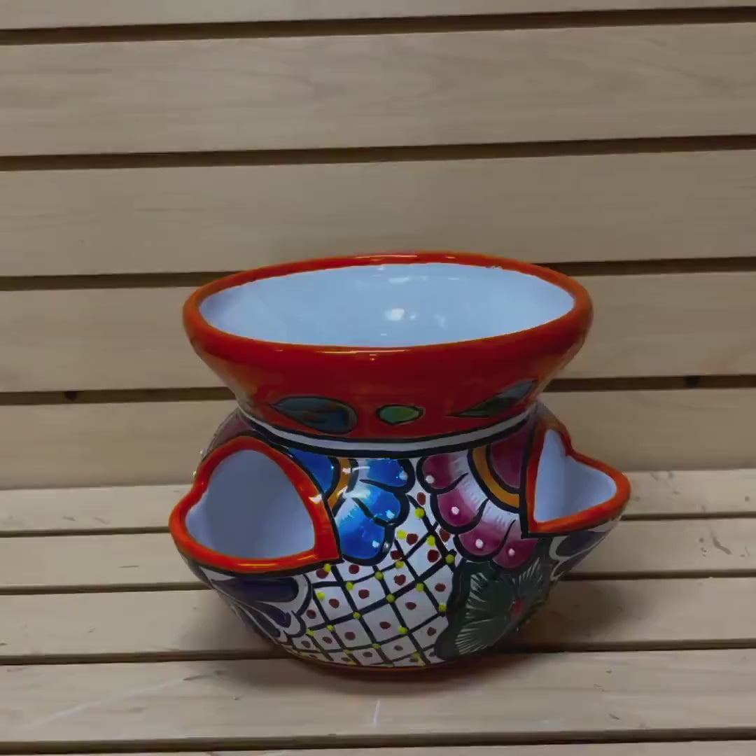 Colorful Hand Painted Strawberry S Planter Pot, Authentic Mexican Ceramic Hand Crafted Talavera