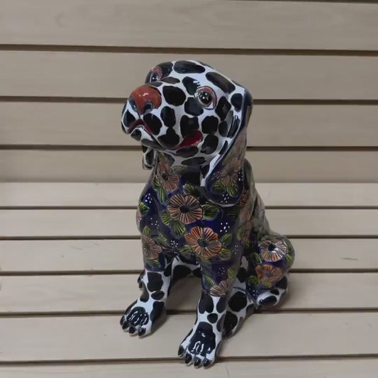 Hand Painted Colorful Dalmation Dog Sculpture, Authentic Mexican Ceramic Hand Crafted Talavera