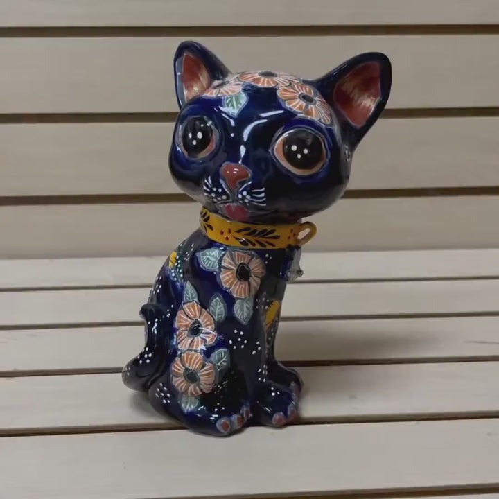 Hand Painted Sitting Cat Sculpture