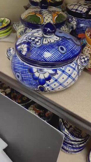 Colorful Handpainted Sopera Tureen Soup Serving Bowl with Lid – Authentic Ceramic Hand Crafted Mexican Talavera