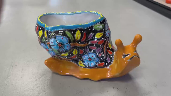 Cute Hand Painted Talavera Happy Snail Planter Pot