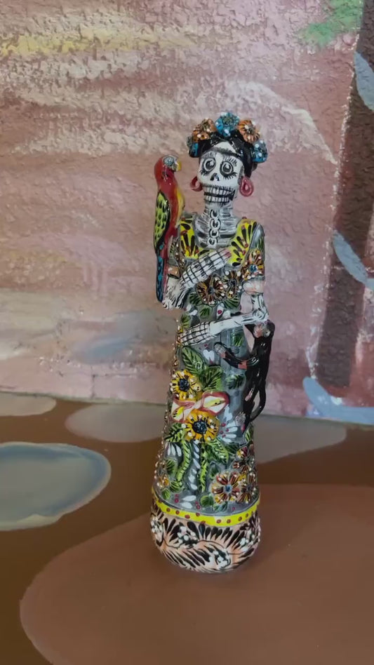 Hand Painted Frida Kahlo Catrina Day of the Dead Sculpture - Authentic Ceramic Hand Crafted Mexican Talavera